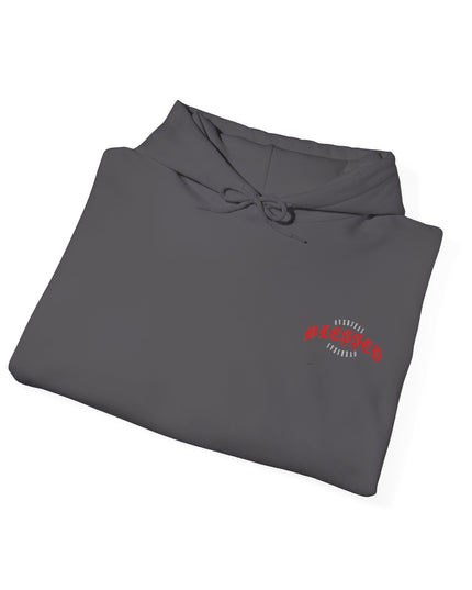 Blessed Angel Graphic Hoodie — Gothic Red Script Streetwear