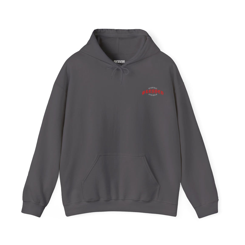 Blessed Angel Graphic Hoodie — Gothic Red Script Streetwear