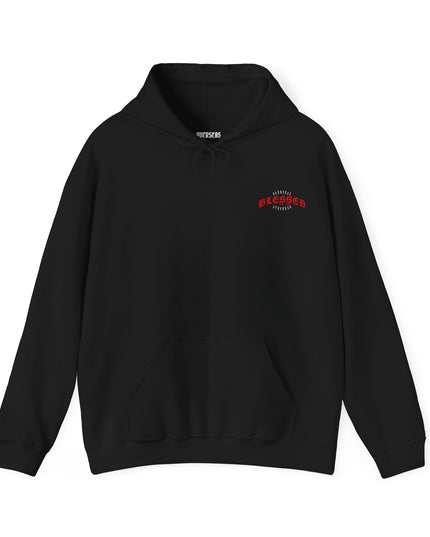 Blessed Angel Graphic Hoodie — Gothic Red Script Streetwear